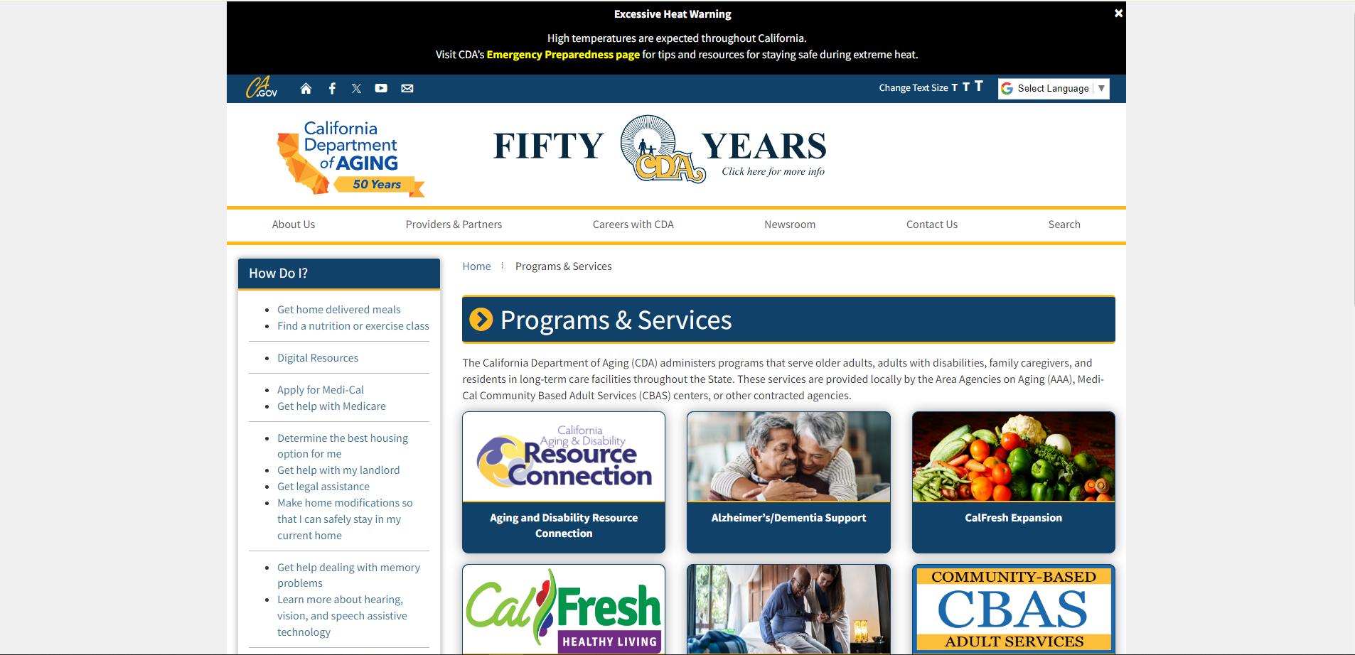 California Department of Aging website screenshot
