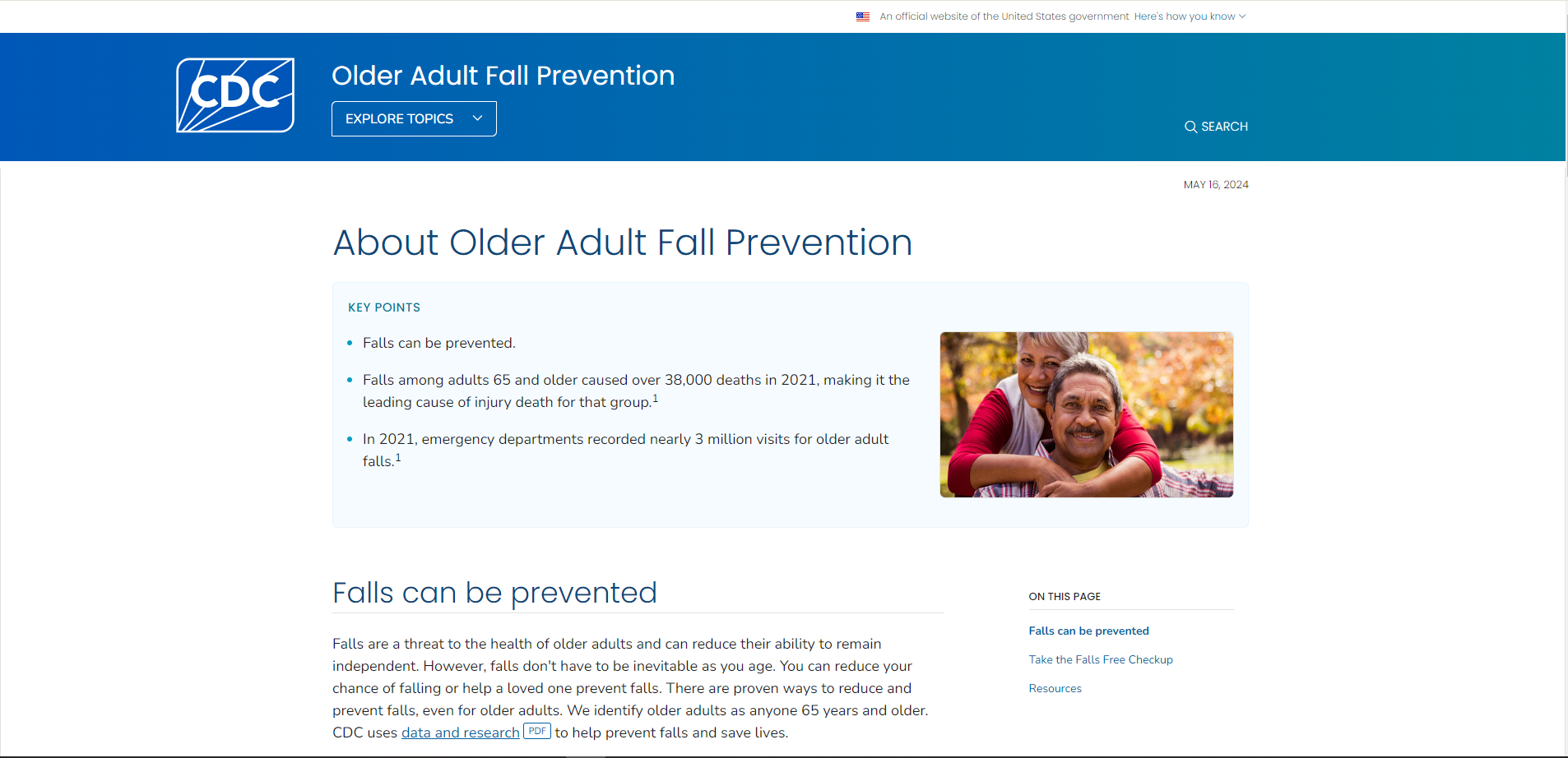 Fall Prevention and Home Safety website screenshot